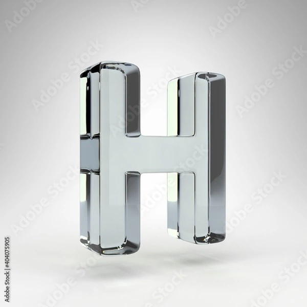 Fototapeta Letter H uppercase on white background. Camera lens transparent glass 3D rendered font with dispersion.