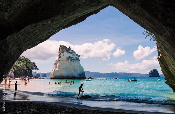 Obraz Cathedral Cove, beautiful beach with rocks in New Zealand