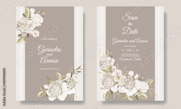 Obraz Elegant wedding invitation card with beautiful floral and leaveas Premium Vector