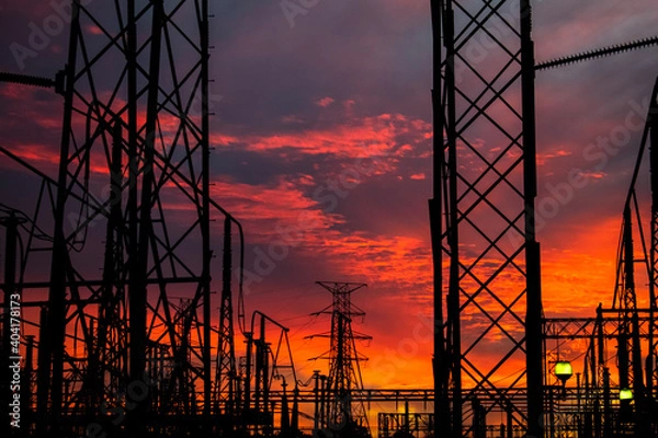 Obraz power lines at sunset 6
