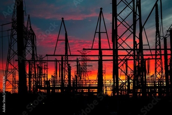 Obraz power lines at sunset 9