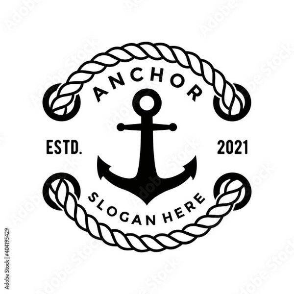 Fototapeta classic anchor retro logo design template, vintage style, vector illustration.