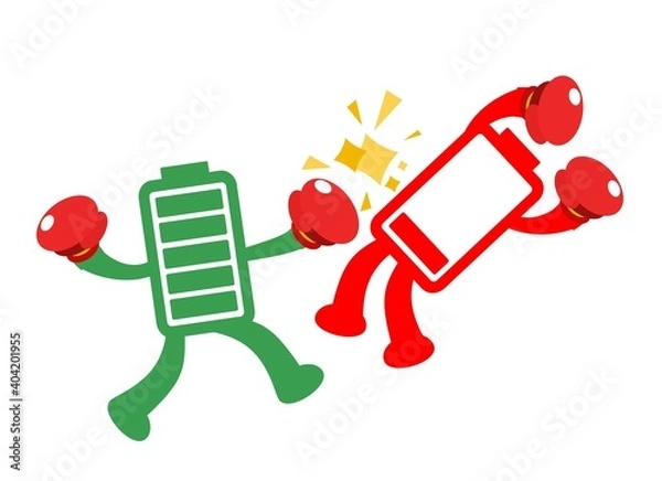 Obraz green battery fight with red battery electronic technology power cartoon doodle flat design style vector illustration 