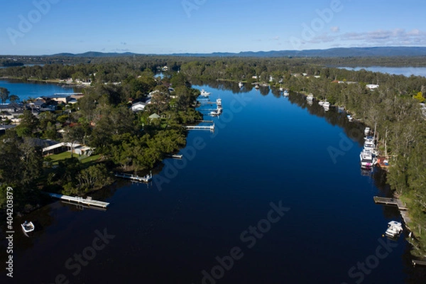 Obraz Aerial view of waterfront houses at Dora Creek, Lake Macquarie, Australia
