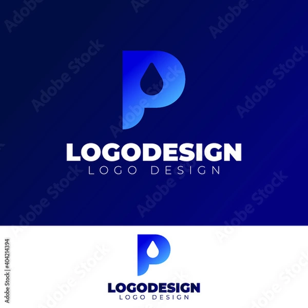 Fototapeta p and drop logo design water logotype vector template