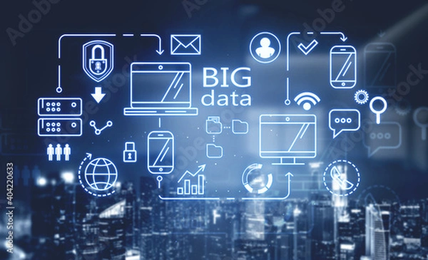 Fototapeta Immersive big data interface in night city