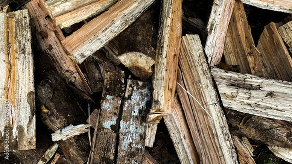 Fototapeta A pile of wood pattern In the garden