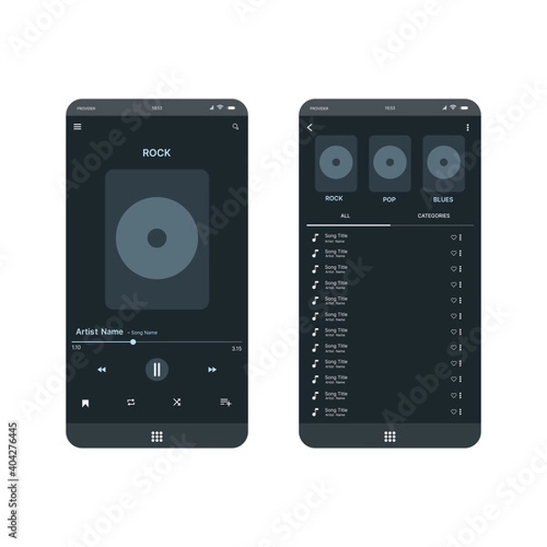 Fototapeta MobileSocial media network. Music player interface. Profile, Album, Song, Playlist mockup. music layout screen for smartphone