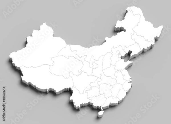 Obraz 3d China white map on grey isolated
