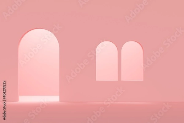 Fototapeta Abstract Pink background with arch and window. 3d rendering