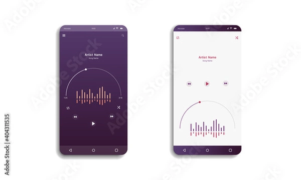 Fototapeta Social media network. mobile music player interface. Profile, Album, Song, Playlist mockup. music layout template for smartphone