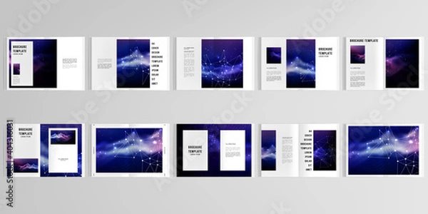 Fototapeta 3d realistic vector layout of cover mockup templates for A4 bifold brochure, flyer, cover design, book design, magazine, brochure cover. Digital data visualization, polygonal science dark background.