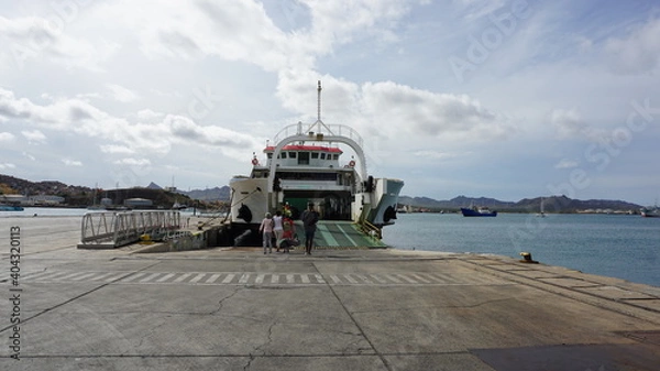 Fototapeta a ferry at the harbor of Mindelo, on the island Sao Vicente, Cabo Verde, in the month of December