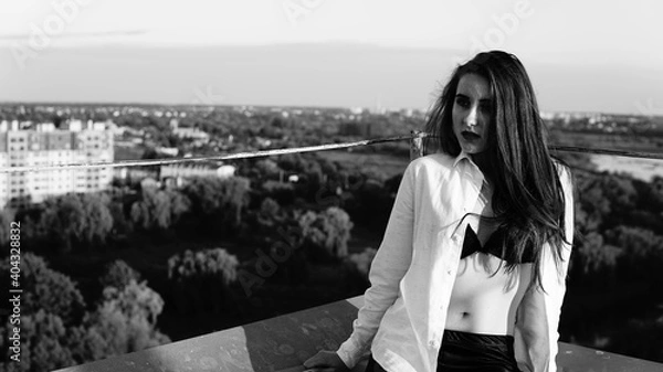 Fototapeta girl poses the roof