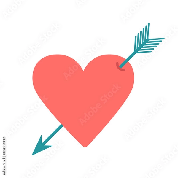 Fototapeta Red Heart with arrow. Symbol of Love. Can be used for St Valentine's Day, Romantic design and colorful decoration. Vector illustration isolated on white