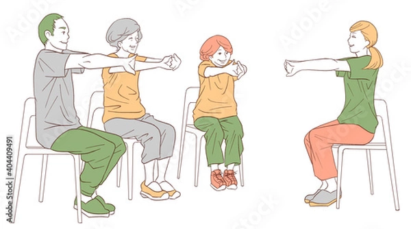 Obraz 体操をする高齢者（シンプルカラー）