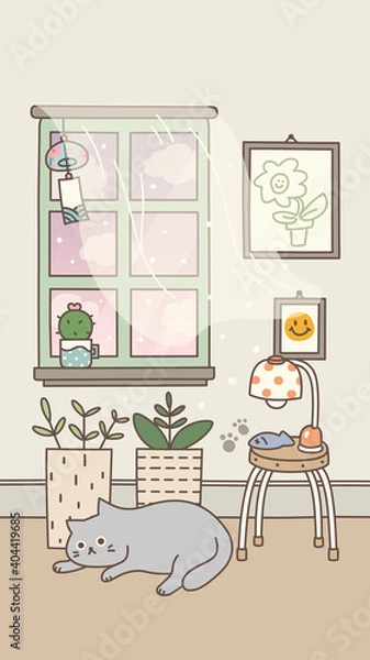 Fototapeta A Cat in the Window Wall Decor. Vector Illustration.