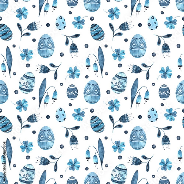 Obraz seamless watercolor pattern with Easter eggs and flowers