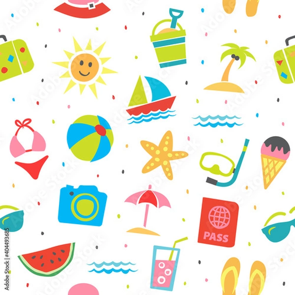 Fototapeta Summer seamless pattern Summer vector background in flat style