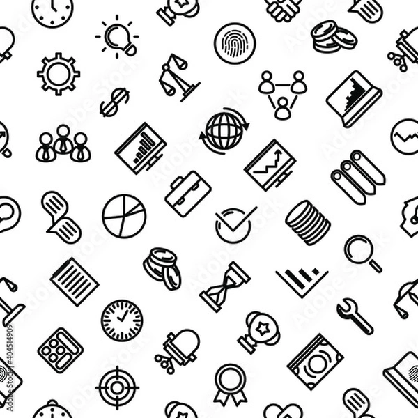 Obraz Seamless Pattern Doodle Hand Drawn Business Vector Design Style Background  Money Chart Team People Illustration Cartoon Icons