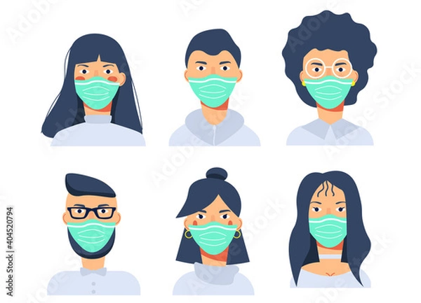 Obraz Flat characters in medical masks