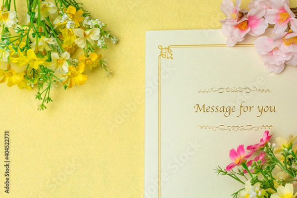 Fototapeta メッセージカードと桜と花