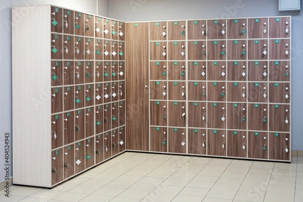 Fototapeta lockers with numbers in fitness center. gym storage system