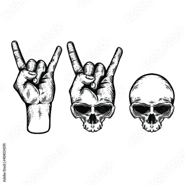 Fototapeta set of rock n roll skull vector