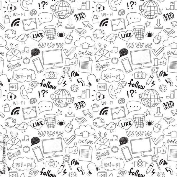 Fototapeta seamless hand drawn social media elements pattern
