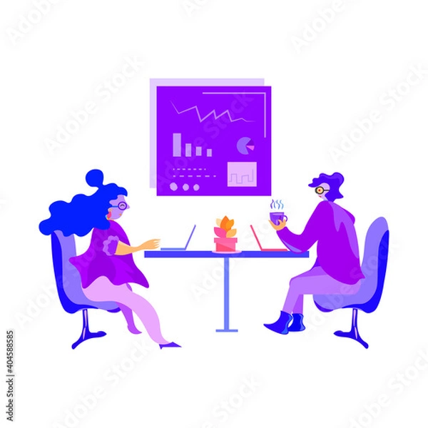 Fototapeta Illustration of office worker in the meeting. UI element, web icon, apps element. 