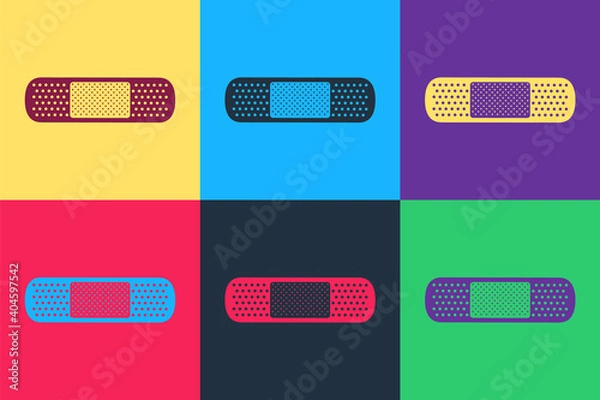 Obraz Pop art Bandage plaster icon isolated on color background. Medical plaster, adhesive bandage, flexible fabric bandage. Vector.