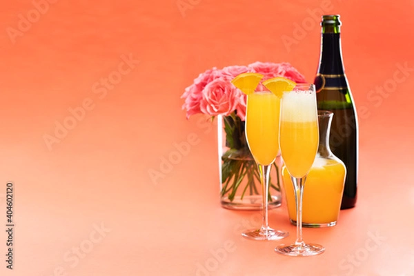 Fototapeta Mimosa cocktail and roses
