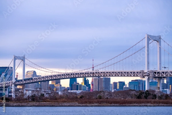 Fototapeta 東京都港区台場から見た東京湾の夕景