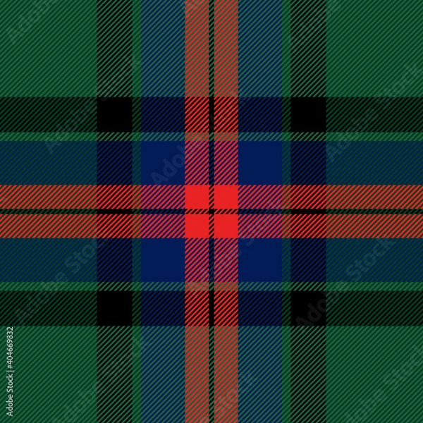 Fototapeta Tartan plaid. Scottish pattern in red, green and black cage. Scottish cage. Traditional Scottish checkered background. Seamless fabric texture. Vector illustration