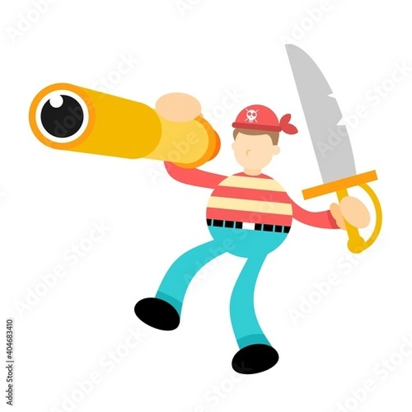Obraz Pirate and telescope exploration cartoon doodle flat design style vector illustration