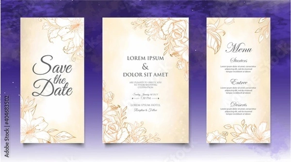 Obraz Elegant wedding invitation template set with beautiful roses