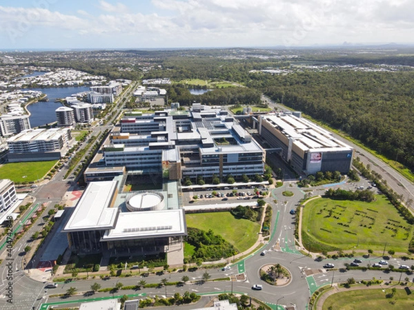Fototapeta Aerial view of Sunshine Coast university hospital which opened in March 2017