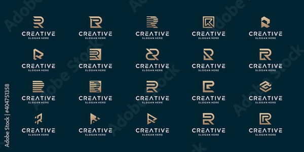 Obraz Letter R logo design collection. Abstract golden concept logo vector illustration.