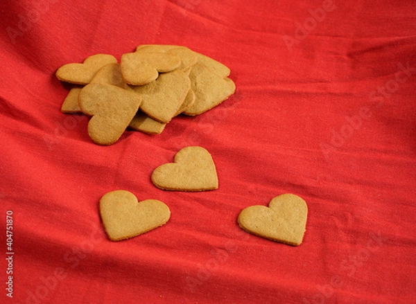 Fototapeta Valentine's day cookies background isolated on red. Valentine's day and love concept