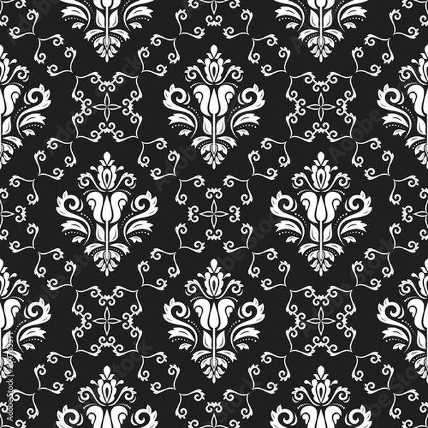 Fototapeta Orient vector classic pattern. Seamless abstract background with vintage white elements. Orient black and white background. Ornament for wallpaper and packaging