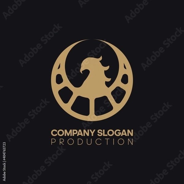 Obraz Logo elements: an eagle, a mythological bird "samruk", a moon, a film strip. Vector.