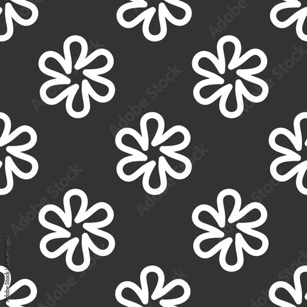 Fototapeta Cute monochrome seamless pattern with abstract outlined flower motif
