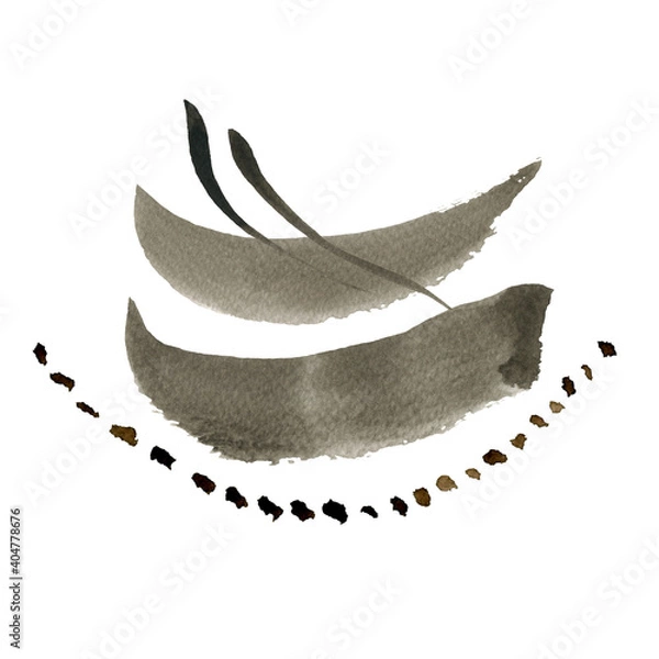 Fototapeta Watercolor abstract hand drawn illustration with a sepia textured flakes. A brown square picture with a white background. Cool centered composition in a white square.