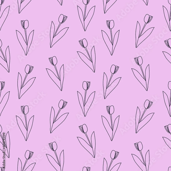 Obraz vector seamless doodle pattern with tulips on a pink background