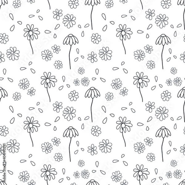 Obraz vector seamless doodle pattern with chamomile on a white background