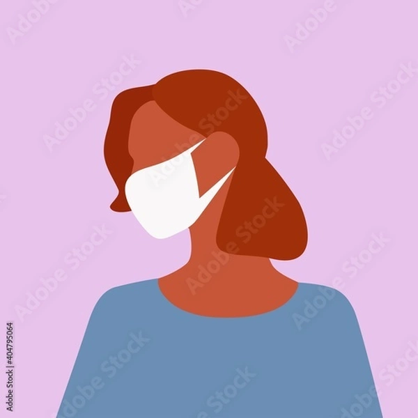 Fototapeta Portrait of a girl in protective masks in profile. Vector cartoon flat illustration set isolated on pink background.