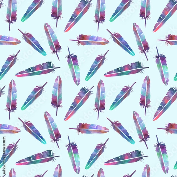 Obraz seamless pattern with watercolor feathers