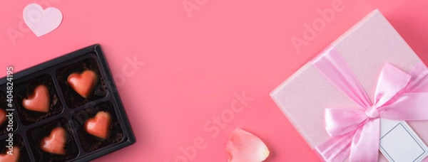 Fototapeta Valentine's Day design concept background with rose flower and gift box.