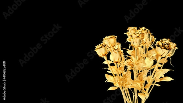 Fototapeta Golden Roses on black background 3d render