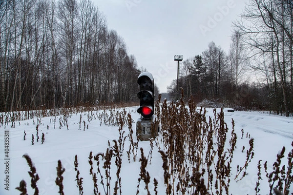 Fototapeta Railway traffic light at the end